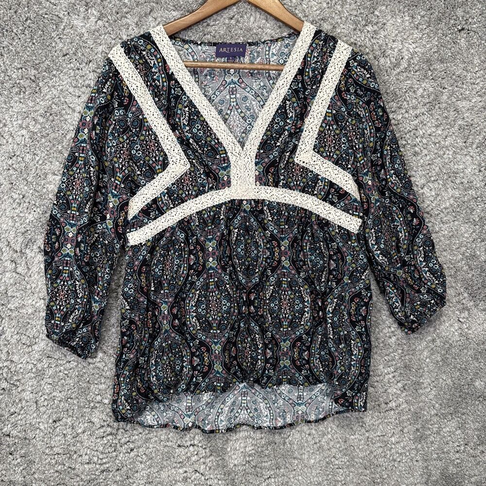 Artesia Blouse Peasant Top Size Small Floral Paisley Bohemian Festival Feminine